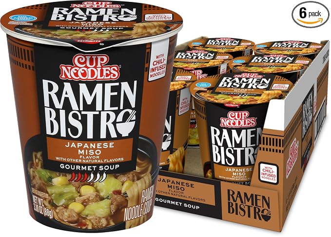 Nissin Cup Noodle Ramen Bistro, Japanese Miso, 3.1 Ounce (Pack of 6) | Quick, convenient meal ready in minutes with just hot water.