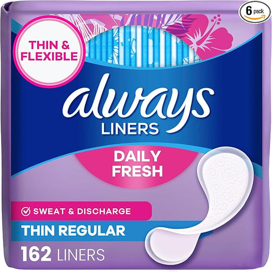 Always Panty Liners for Women Thin No Feel Protection Daily Liners, Regular, Unscented, 162 Count