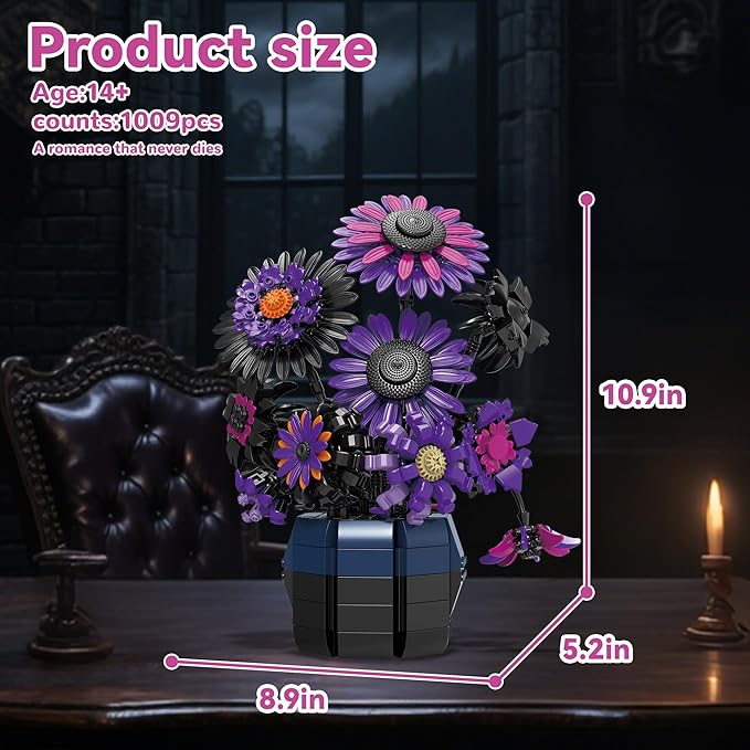 Sunflower Building Set Flowers Purple Art Compatible with Lego Botanical Collection for Adults Home Decor - 1009 Pcs