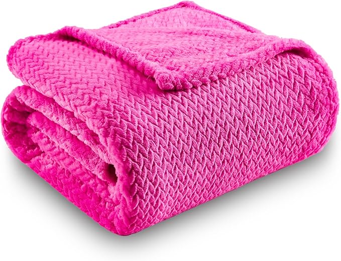 NEWCOSPLAY Fleece Leaves Pattern Throw Blanket, Hot Pink, 50"x60" | Super Soft Throw Blanket, Lightweight Cozy Bed Sofa Blanket, Premium Silky Flannel Fleece, Travel Blanket for All Season Use