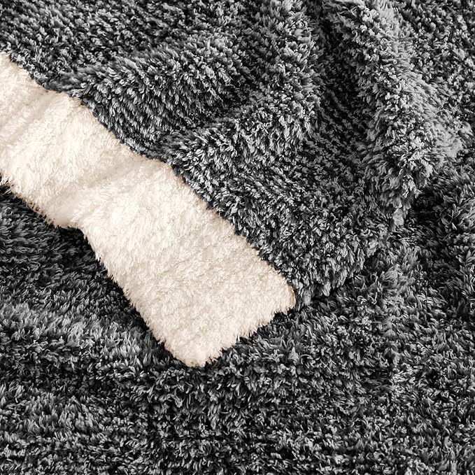Soft Throw Blanket for Couch-Cozy Reversible Knitted Blankets | Lightweight Warm Fluffy Decor for Women, Mom, Her & Girls, Sofa, Chair, Bed, 50x60in, Cationic Dyeing Black