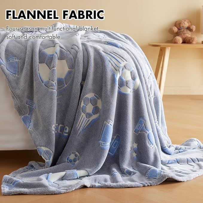 Glow in The Dark Soccer Blanket Gifts for Boys, Soft Blanket 3 4 5 6 7 8 9 10 Year Old Kids Gifts, Toddler Boys Toys Age 6-8,Gifts for Boys for Valentine's Day Birthday Gifts Presents,50"x60"