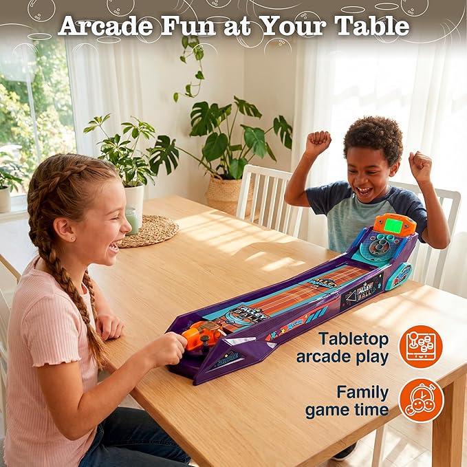 Alley Ball Game — Electronic Roll & Score Tabletop Arcade, Auto Scoring with Lights & Sound, Pull-Handle Launcher — 1-2 Players, Mini Arcade Game for Kids
