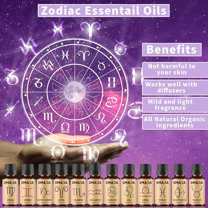 EMARA All Natural Zodiac Aries Essential Oil for Diffusers, Skin Care, Aromatherapy Fragrance Oil, Organic Therapeutic Grade 15 mL (1/2 fl oz)