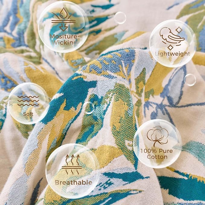 LUTBM Boho Throw Blanket for Couch 50"x60", Cotton Decorative Bed Throws | Reversible Leaves Jacquard, All-Season Lightweight Soft Blanket, For Chair Sofa Bedroom Living Room Decor, Home Accent Gift