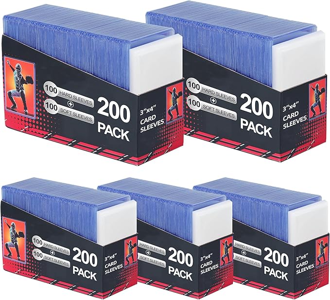 1000 Card Sleeves, Clear Hard Sleeves for Cards, 3"X4" Card Protectors, Baseball Card Sleeves, Hard Plastic Card Holder for Trading Sports Football Game Cards (500 Hard Sleeves+500 Penny Sleeves)
