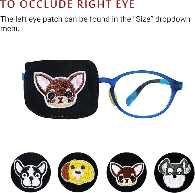 Astropic Cotton & Silk Eye Patch for Kids Glasses (Right Eye, Chihuahua)