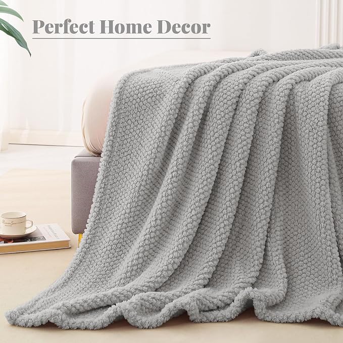 Whale Flotilla Soft Fleece King Size Bed Blanket, Light Grey | 90x104 Inch, Suitable for Bed, Fluffy Fuzzy Jacquard Blankets for All Season, Lightweight and Cozy