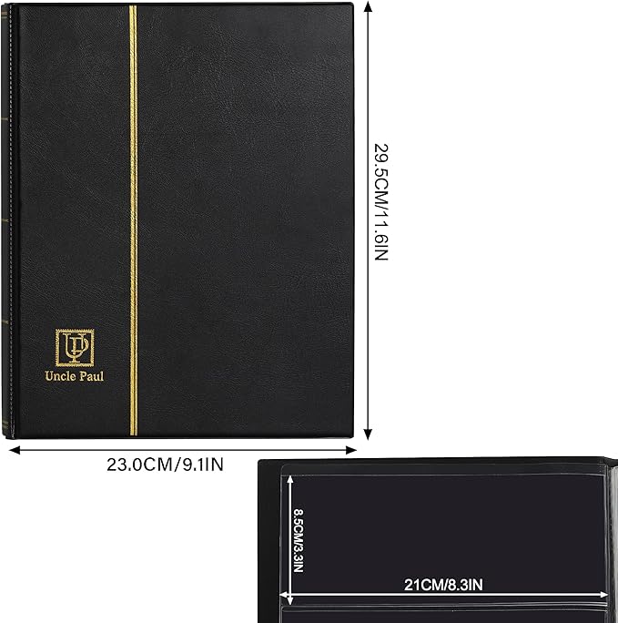60 Pockets Currency Album - Banknotes Collecting Holder Leatherette Hard Cover Storage Book with Protective Case for Paper Folding Money Dollars Bills Trading Cards Stamps Collection AN01BK