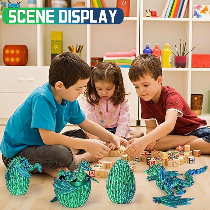 3D Printed Dragon Articulated Crystal Dragon Eggs, Adult Fidget Toys for Autism ADHD (Blue Green Pro)