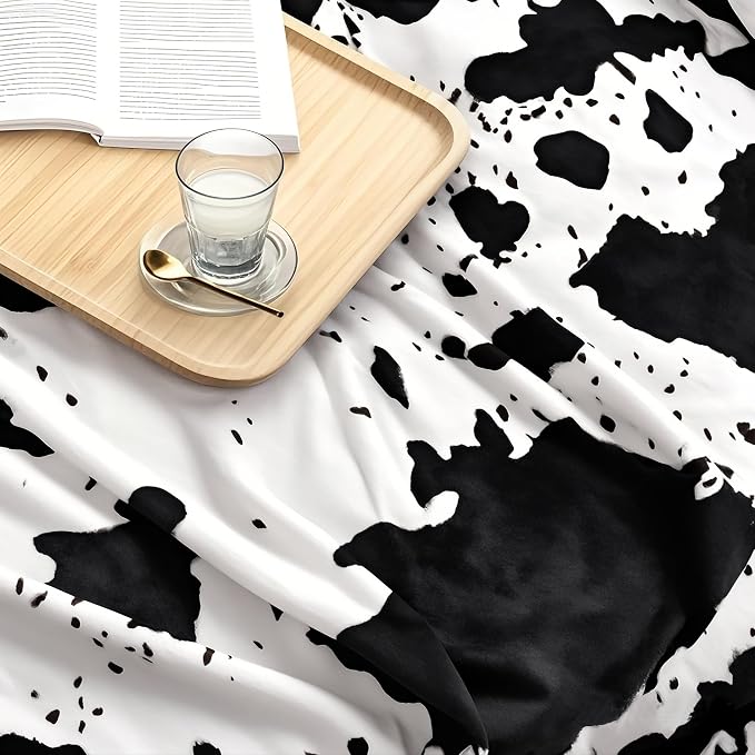 Edenleaf Cow Print Blanket, Ultra Soft Cozy Throw for Couch Bed and Travel, Cow Decor Throw Blankets for All Seasons 60"x80" (Black)
