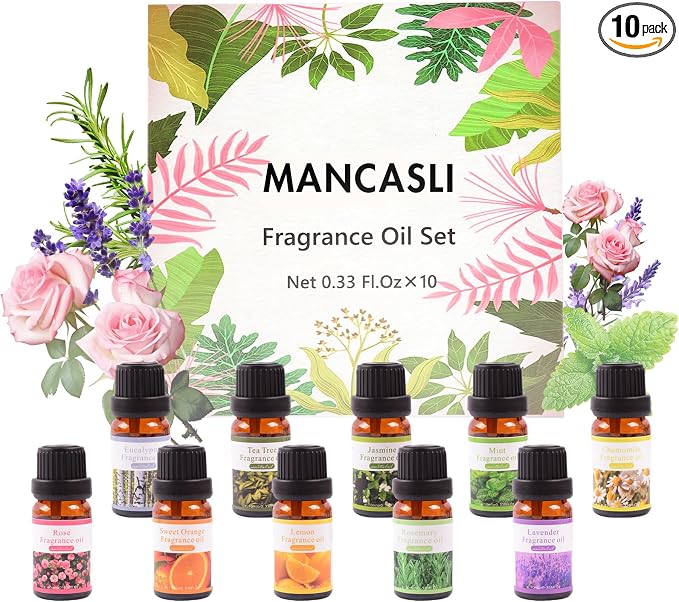 Essential Oils Set, 10x10mL Blends & Singles - Peppermint, Lavender, Tea Tree,for Aromatherapy, Diffusers, Home Care, Candle Making Scents, Skin & Humidifiers. Perfect Essential Oil Gift Set