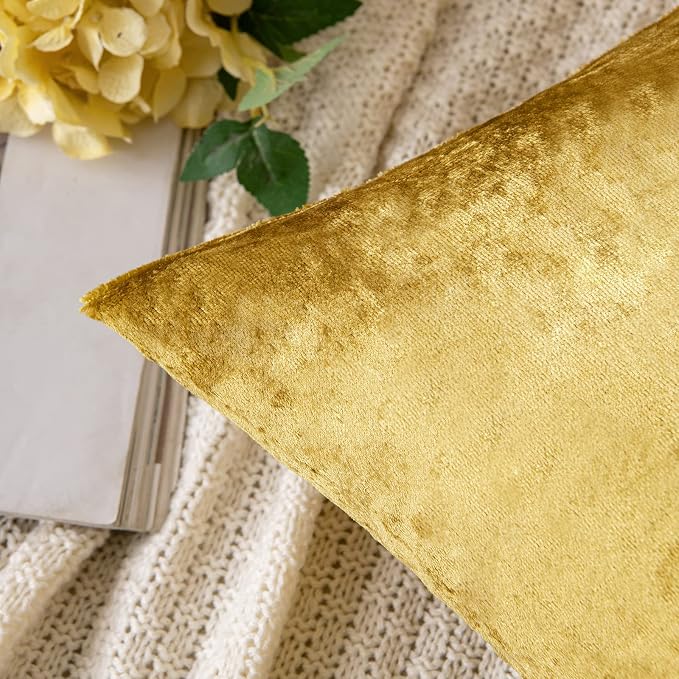 MIULEE 12x20 Inch Lumbar Velvet Throw Pillow Covers Golden | Pack of 2 Soft Solid Decorative Pillow Covers, Modern Luxury Home Decor, for Chair Couch Sofa Bedroom Livingroom