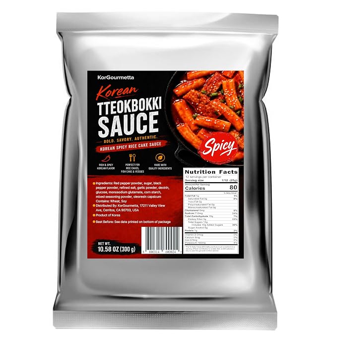 KorGourmetta | Korean Tteokbokki Powder Sauce Mix – Ideal for Spicy Rice Cake Dishes – Easy-to-Prepare, Bold Flavors for Street Food Experience – 300g Pack (10.6 oz, Mild) | 떡볶이 소스