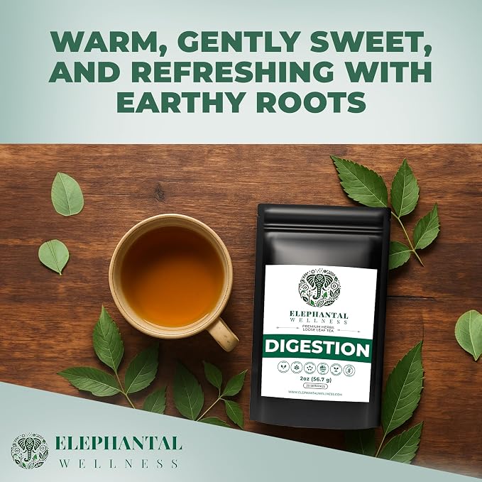 Elephantal Wellness Digestion Herbal Tea – Supports Healthy Digestion & Gut Comfort | Burdock Root, Ginger, Fennel, Peppermint, Turmeric & Chamomile | Caffeine-Free Loose Leaf Tea – 2oz, 20 Servings