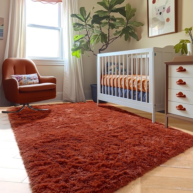 Amdrebio Terracotta Rust Large Area Rug 8x10 for Living Room Bedroom, Fluffy Fuzzy Shaggy Furry Rugs for Kids Room Decor Aesthetic, Big Cute Plush Shag Rustic Carpet for Classroom Playroom Nursery | Shaggy Fluffy Furry Shag Kids Home, Large Classroom P...
