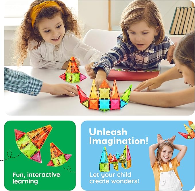 PicassoTiles 36pcs Mini Size Magnetic Tiles Magnet Toys Diamond Series Sensory Construction Building Blocks Set STEM Learning Travel Size Educational Toy for Kids Boys Girls Toddlers Age 3+ PTM36