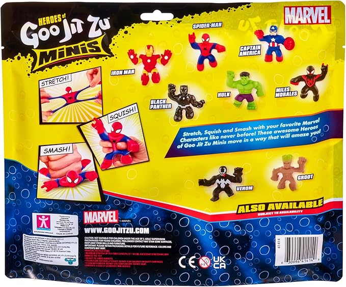 Heroes of Goo Jit Zu Marvel Mega Mini 6 Pack - Superhero Toys, Squishy, Stretchy, Gooey Mini Heroes - Ironman, Spider-Man, Captain America, Miles Morales, Hulk and Black Panther