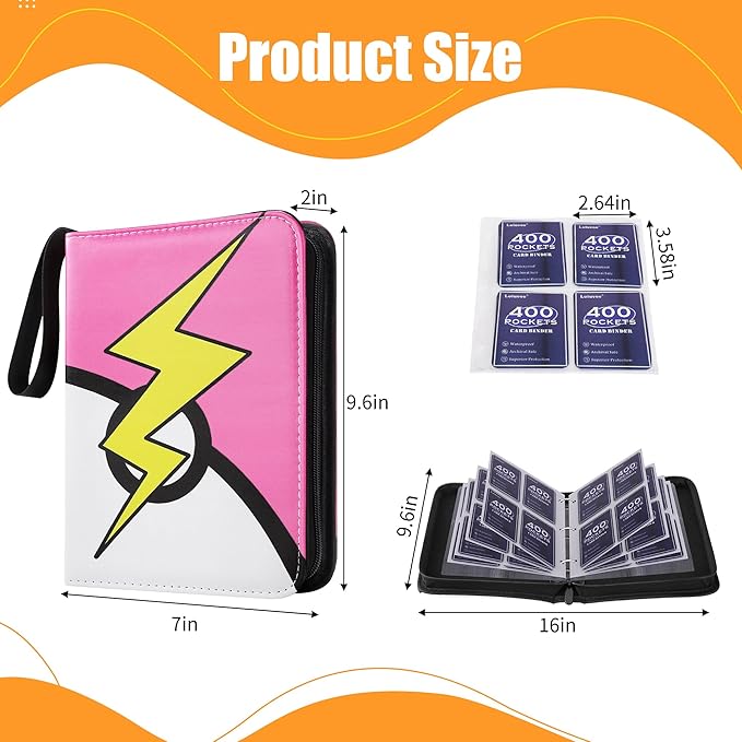 Card Binder 4 Pocket, Trading Card Binder With 50 Removable Sleeves, Portable Card Collection Binder for Standard Cards (Pink)