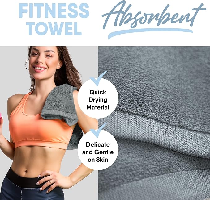 MICRODRY Wonder Towel - Ultra Absorbent Luxury Fitness Workout Towel, Microfiber Cooling Towel for Face and Neck, Quick Drying, Soft to Touch, Exercise at Home or Gym, Great for Yoga,16x28, Light Grey