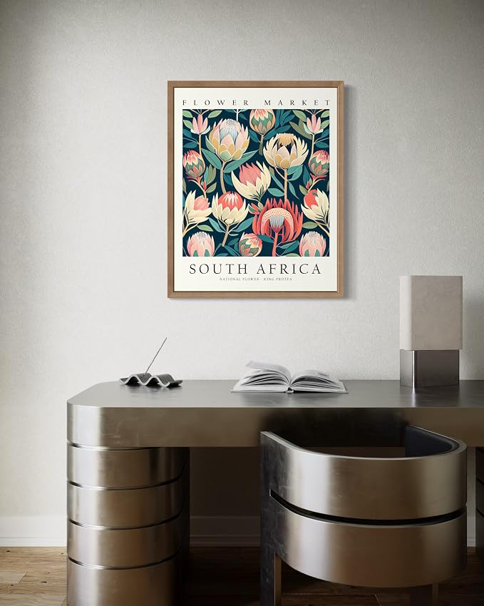 South Africa Flower Market Art Print Poster, Wall Art Floral Painting Botanical Decor for Bedroom, Kitchen, Bathroom Livingroom Decoration 82B (South Africa,10"L x 8"W, Wood Frame)