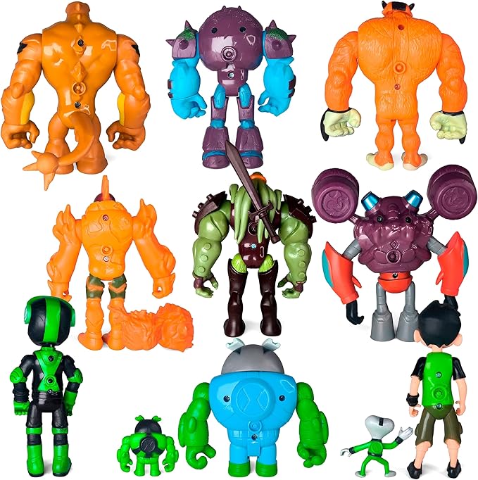 Toysvill Inspired by Cartoons Action Figures - Set of 11 Toys [Grey Matter, Rath, Slapback, Hot Shot, Armored, Shock Rock, Vilgax, Rustbug Ben, Humungousaur, Omni Enhanced Overflow]