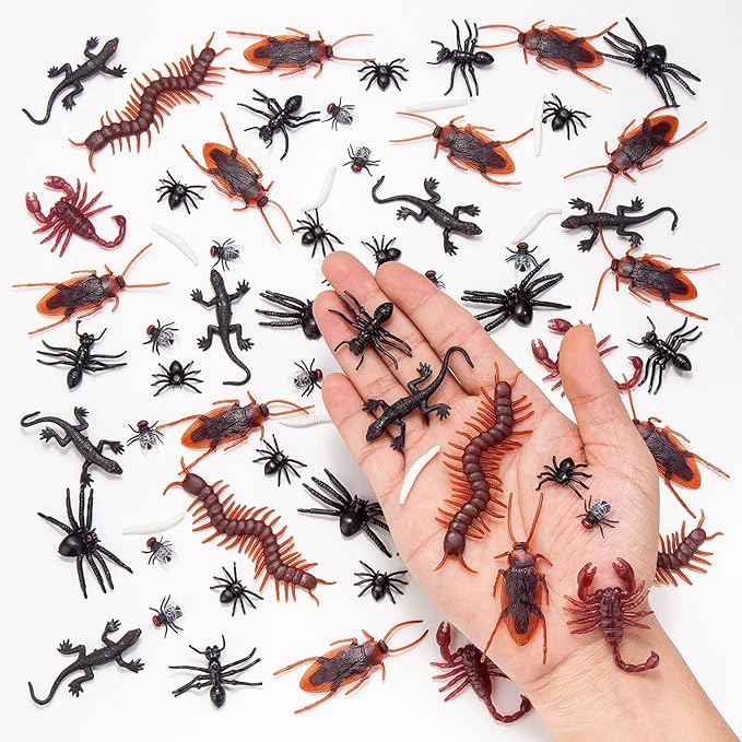 130 PCS Realistic Plastic Bugs Trick Toys, 9 Types Prank Fake Insects Cockroaches Spiders Centipedes Scorpions for Halloween Party Fools' Day Decorations