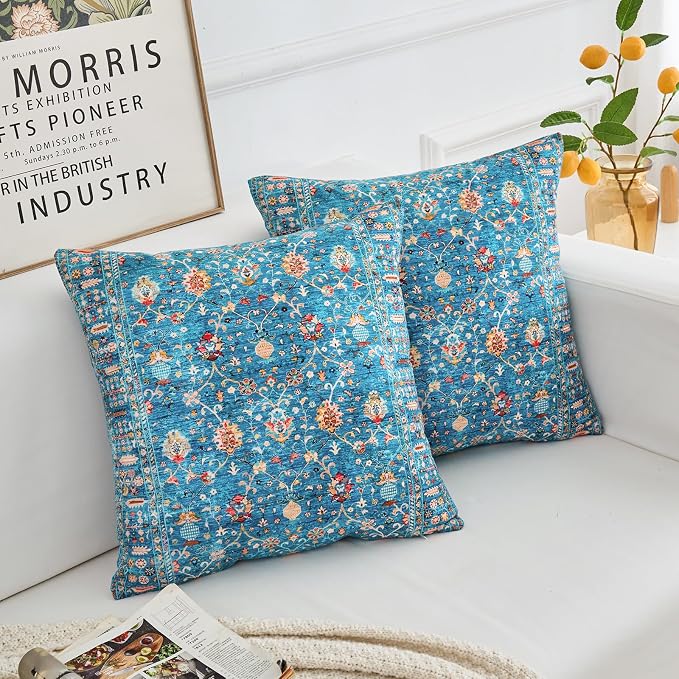 Boho Throw Pillow Covers 16x16 inch Set of 2,Boho Vintage Carpet Pattern Antique Ethnic Decor Double Sided Pattern Cushion Cover Soft Pillow Case Living Sofa Room Bed Square Pillow Cover