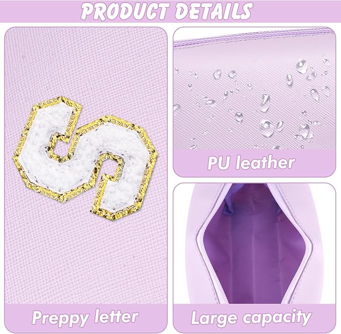 URSKYTOUS Gifts for Girls Initial Makeup Bag Personalized Cosmetic Bag with Zipper Cute Travel Toiletry Bag Waterproof PU Preppy Makeup Pouch Birthday Gift for Teen Girls Women(Purple S)