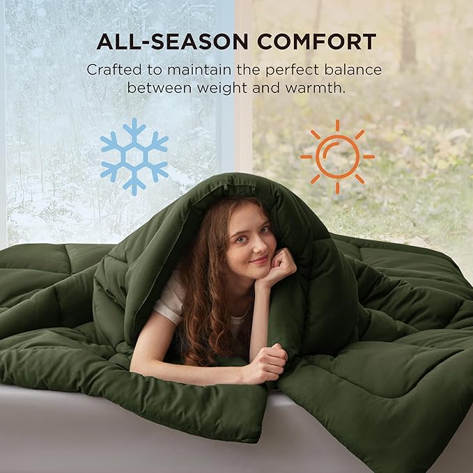 Bedsure Comforter Duvet Insert - Quilted Comforters Full Size, All Season Duvet, Down Alternative Bedding, with 8 Tabs, Gifts for Women/Men, Olive Green, Full 86 x 82 Inches