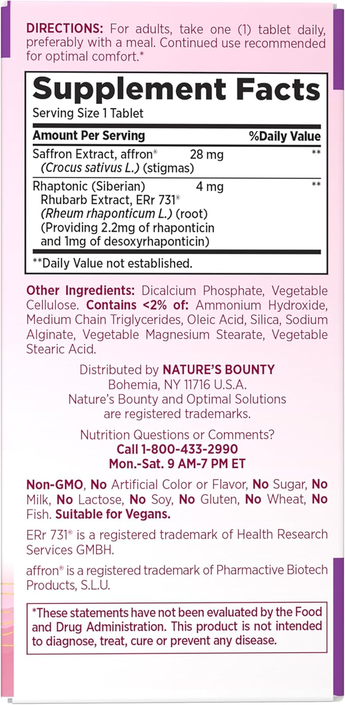 Nature’s Bounty Optimal Solutions Advanced Menopause Relief Supplements for Women with Hot Flash and Night Sweats, No added Hormones, Drug-Free, 30 Tablets, 30 Total Servings