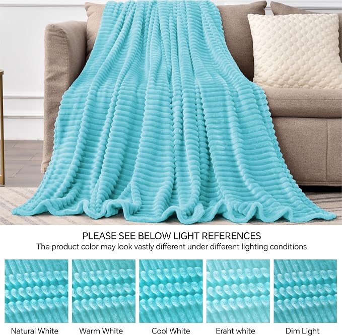 BEDELITE 3D Ribbed Light Blue Fleece Throw Blanket for Couch, 50x60 Inch | Soft Warm Decorative Fluffy Blanket, Cozy Plush Lightweight Fuzzy Throw Blanket for Bed Sofa Home Room Decor, Gift for Women