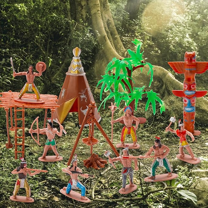 X Hot Popcorn 23 Pcs Miniature Indians Figurines Plastic Indians Action Figurines Diorama Supplies for Scene Decoration Birthday Present