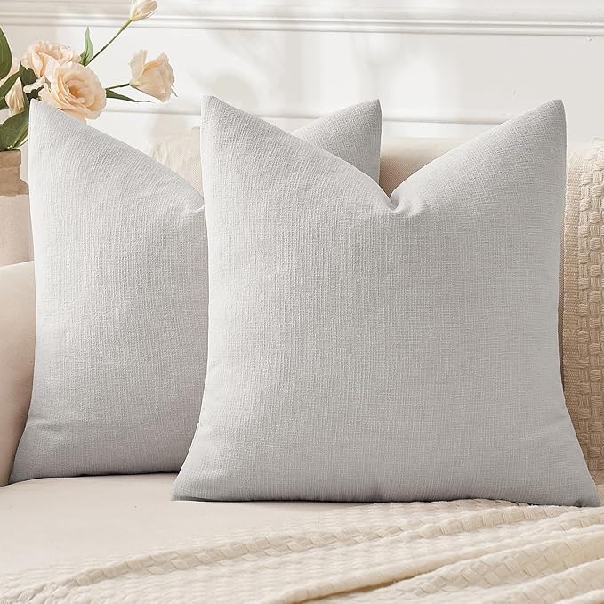 MIULEE Light Grey Chenille Couch Euro Throw Pillow Covers, 22x22 | Set of 2, Soft Modern Farmhouse Style, Decorative Pillowcases for Sofa Living Room Bed, Home Decor