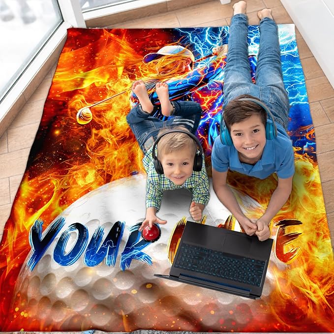Boys Blanket Personalized Sport Throw Blankets for Toddler Kids Teens Golf Lovers, 30x40 Inches Cozy Soft Cool Custom Golf Throw for Sofa Couch Bed Home Decor