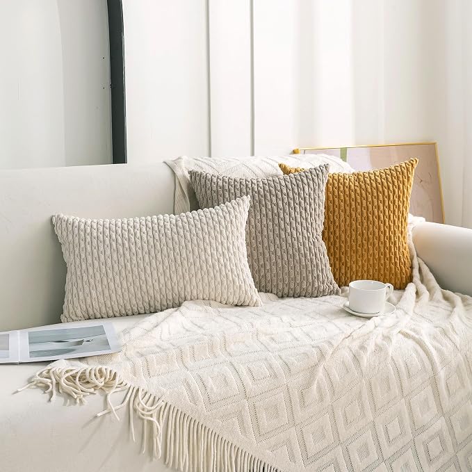 Set of 4 Taupe Decorative Throw Pillow Covers 12x20 Inch Corduroy Pillow Covers for Bed Couch Sofa Living Room Soft Cushion Cases