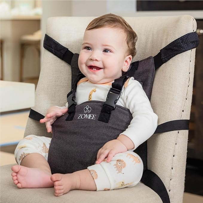 Zomee Portable Travel Highchair Harness, Universal Fit Baby Feeding Seat for Dining Chairs, Compact, Foldable, Easy-to-Clean, and Lightweight, Secure Toddler Booster for Home, Restaurant, and Travel