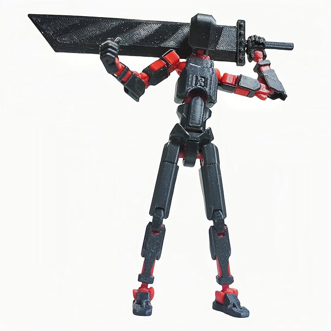 Dummy13 Action Figure Set | Pre-Assembled 3D Printed Titan and Robo Figures | Highly Articulated Robot Toys with Interchangeable Accessories | Perfect for Collectors and Hobbyists (Black red)