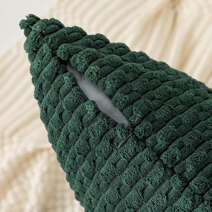 Kevin Textile Soft Corduroy 14"x36" Lumbar Pillow Cover 1 Pack, Army Green | Boho Stripe Plush Corduroy Decorative Oblong Cushion Cover Modern Farmhouse Home Decor for Sofa Couch Bed Chair