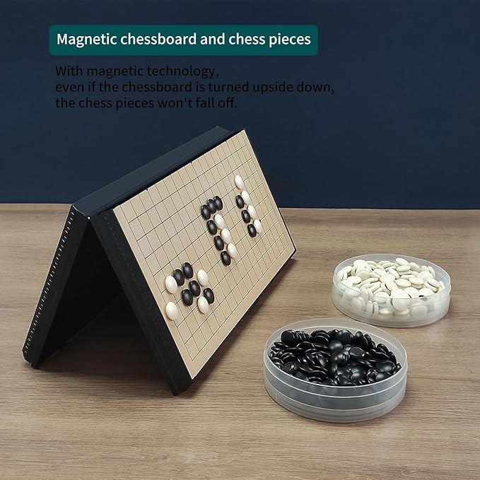 Go Set Magnetic Foldable Portable Travel Game Set go Game Board 19 x19 14.36 inches Suitable for Beginners Professionals Children and Adults it can Also be Used for Teaching