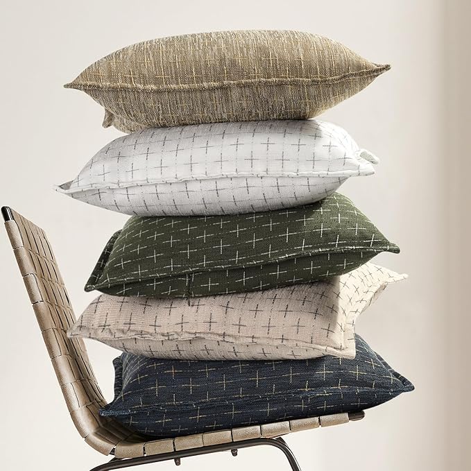 Pillow Covers 24x24 Set of 2 Soft Polyester Textured Pillow Covers with Stylish Flange Edge Cozy Farmhouse Throw Pillows for Couch Bed Sofa Living Room