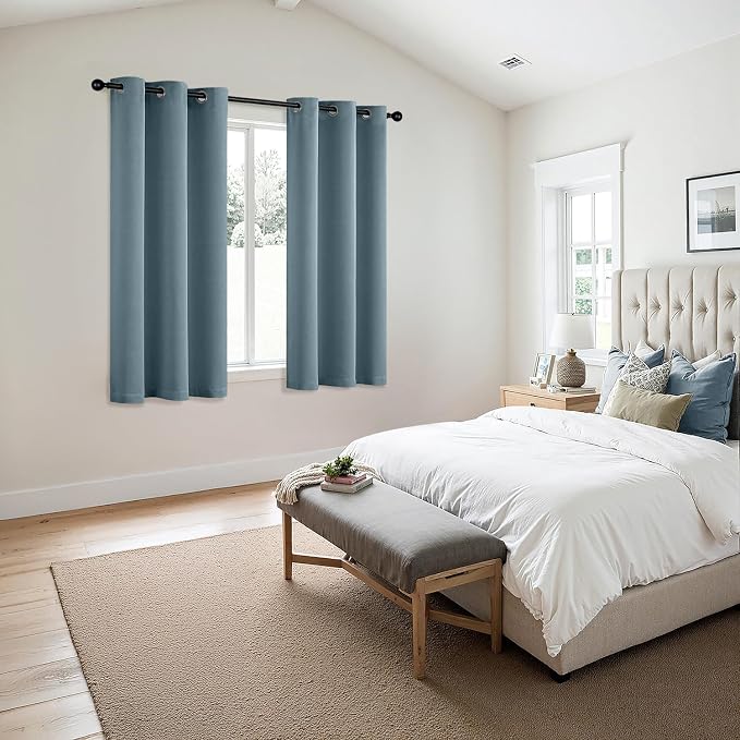 MIULEE Blackout Curtains for Bedroom 2 Panel 40 x 54 Inch Long Greyish Blue | Thermal Insulated, Living Room Darkening Grommet Drapes, Noise Reducing, Light Blocking Window Treatments
