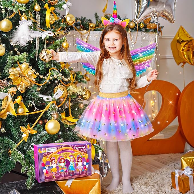 Kids Dress Up Clothes for Little Girls, Toddler Dress Up Costumes Tutu Princess Cape Crown Glove, Wing, Headband Pretend Play Princess Toys Gift for Girls 3 4 5 6