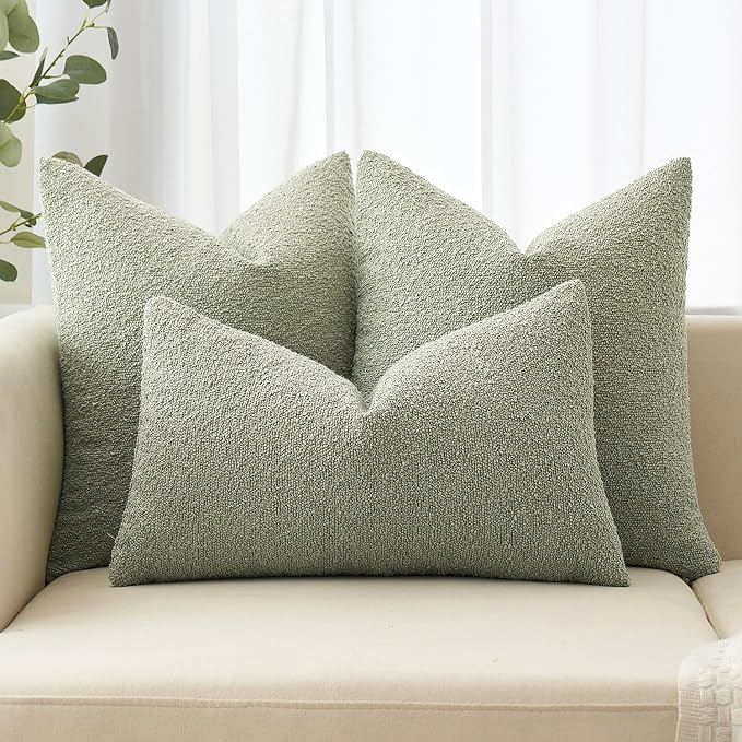 MIULEE 20x20 Decorative Lumbar Boucle Couch Pillow Covers Sage Green | Set of 2 Textured Neutral Throw Pillow Covers, Accent Solid Pillowcases, Sofa Living Room Home Decor