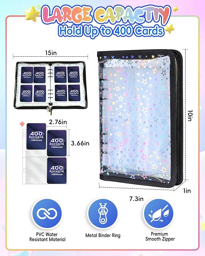 4 Pocket Card Binder with 20 Stickers, A5 Kpop Photocard Binder for 400 Cards, Trading Card Binder, Card Collection Binder, Cute Mini Card Binder for Gifts