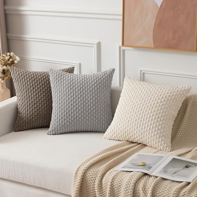 Kevin Textile Soft Corduroy 14"x22" Lumbar Pillow Cover 1 Pack, Light Brown | Boho Stripe Plush Corduroy Decorative Oblong Cushion Cover Modern Farmhouse Home Decor for Sofa Couch Bed Chair