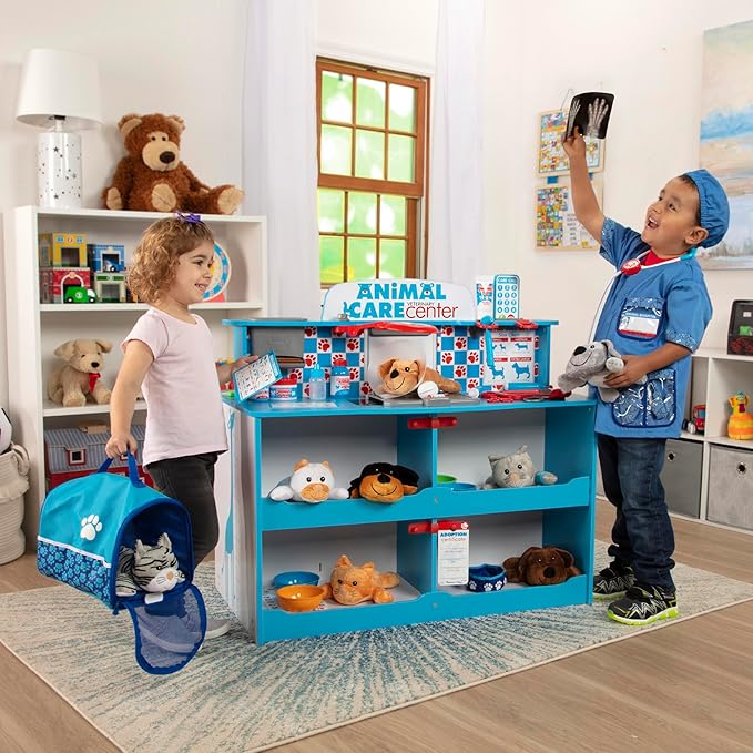 Melissa & Doug Animal Care Veterinarian and Groomer Wooden Activity Center for Plush Stuffed Pets (Not Included)