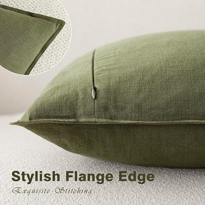 Foindtower Pack of 2, Decorative Linen Solid Throw Pillow Covers Soft Accent Cushion Case Boho Farmhouse Pillowcase for Chair Couch Sofa Bedroom Living Room Home Decor 18 x 18 Inch Olive Green