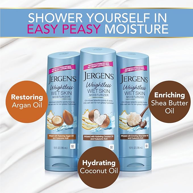 Jergens Wet Skin Body Moisturizer with Coconut Oil,In Shower Lotion for Dry Skin,Fast-Absorbing,Non-Sticky,Dermatologist Tested,10 Oz,(Pack of 6)