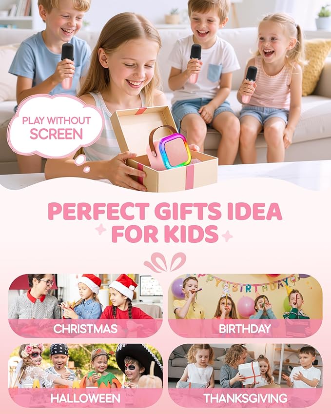 Karaoke Machine for Kids, 2026 TOP Toys Birthday Gifts Ideas for Girls Ages 4, 5, 6, 7, 8, 9, 10, 12+ Years Old, Portable Mini MP3 Player with 2 Wireless Mics for Party